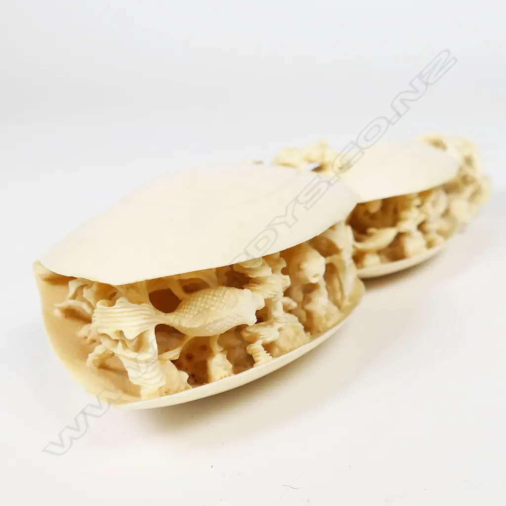 A carved ivory double dream shell, Image 1++