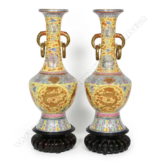 A Pair of Chinese famille-rose amphora,