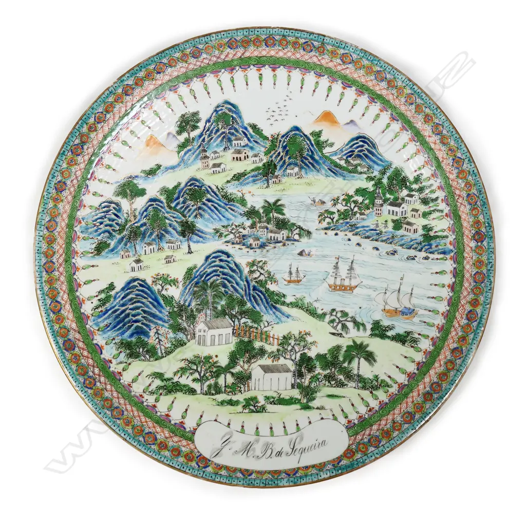 An old Chinese export named famille-verte Portuguese market large charger, Image 1++