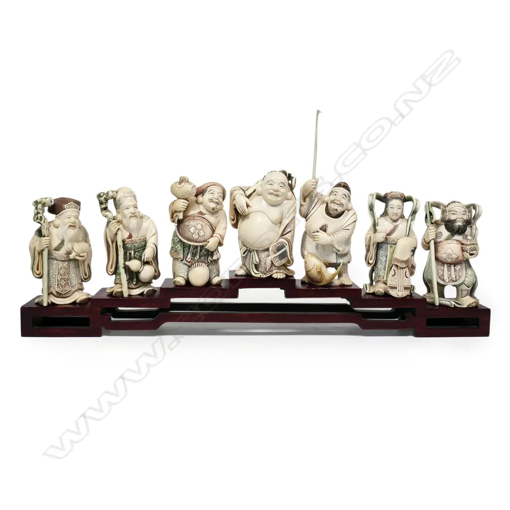 Japanese late Meiji seven carved ivory ‘Shichifukujin’ Gods, Image 1++