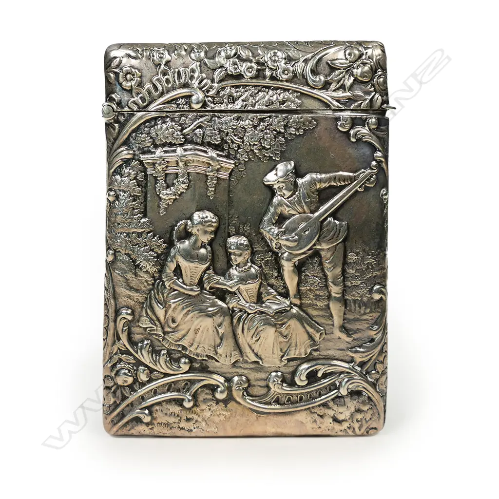 A large Edwardian fancy silver card case, Image 1++