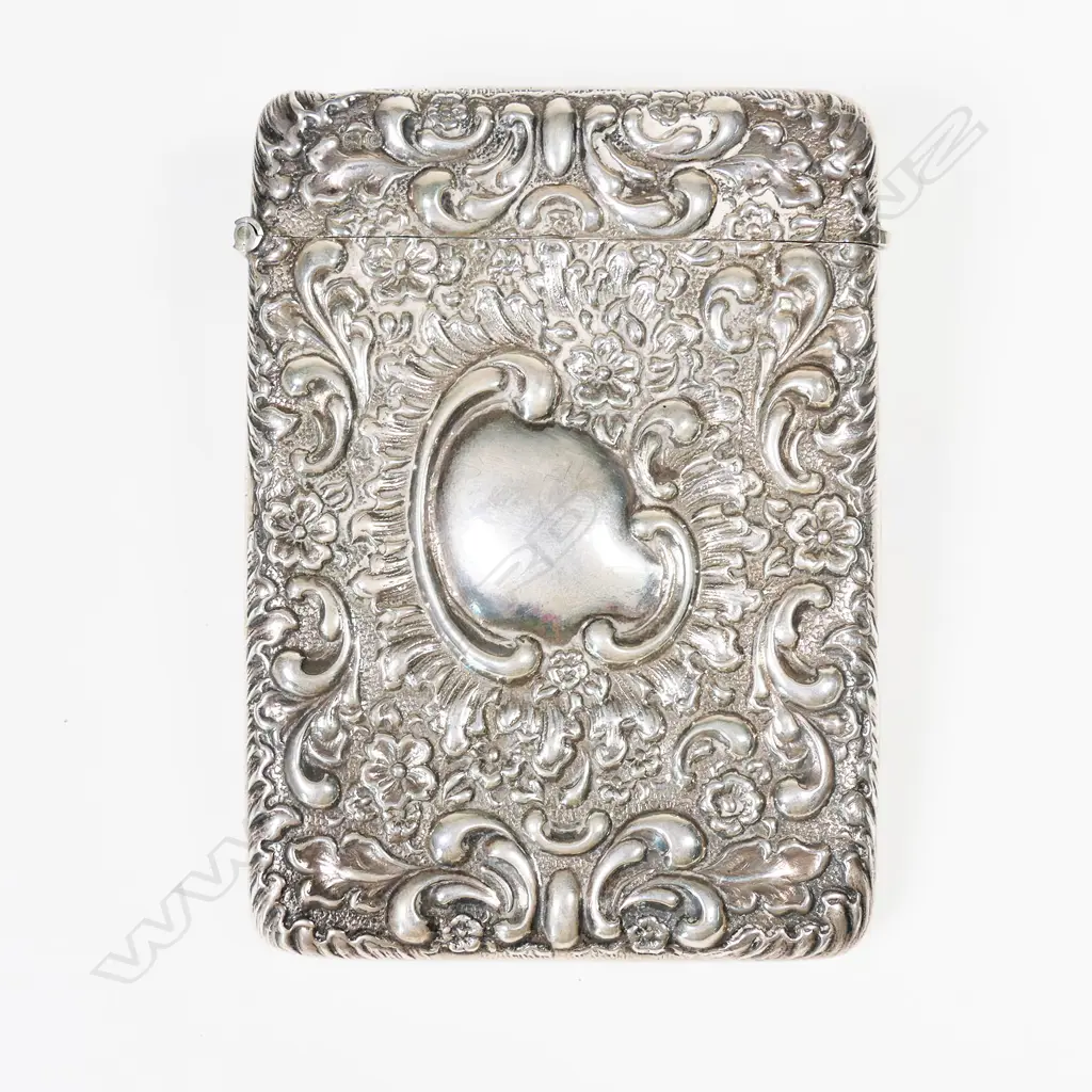 An Edwardian silver embossed quality card case in original Morocco leather box, Image 1++