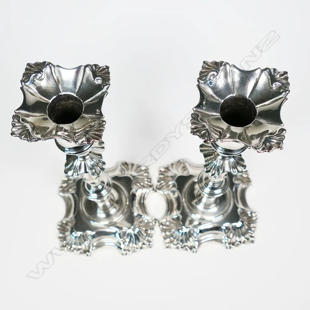 A pair of rare George II heavy cast silver candlesticks, Image 1++