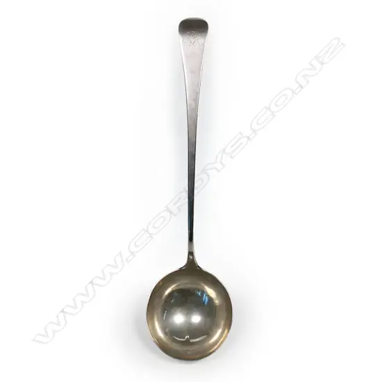 An 18thC silver soup ladle,