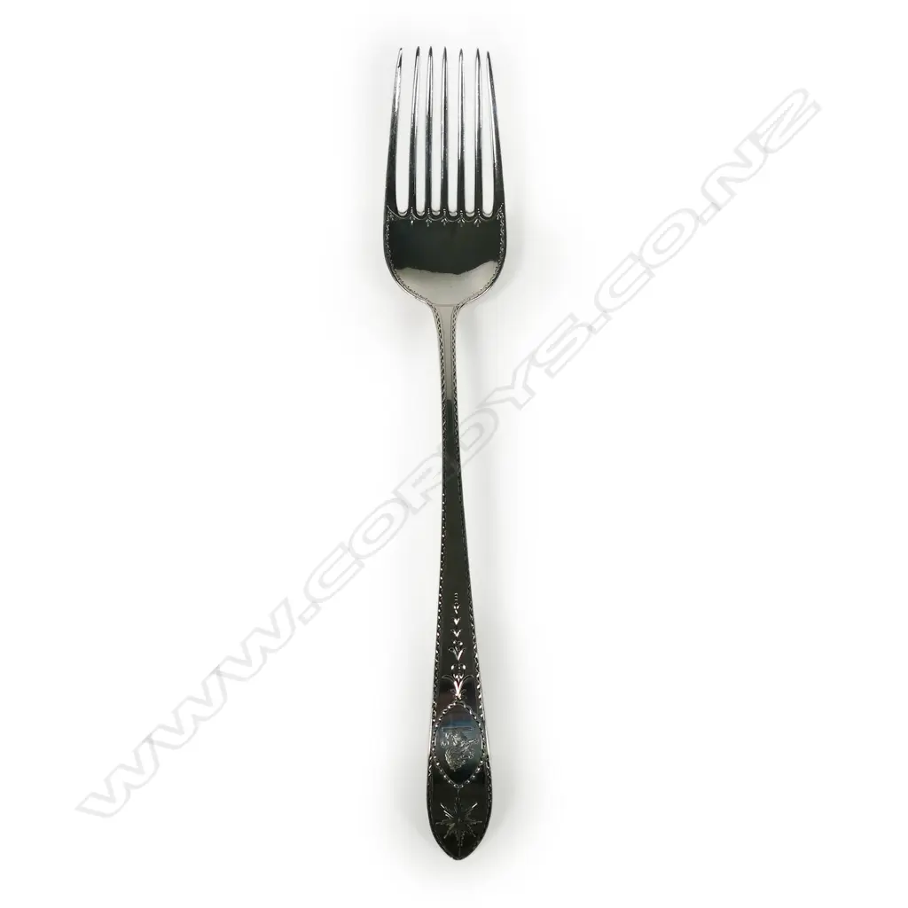 A quality uncommon Irish George III silver serving fork (runcible spoon), Image 1++