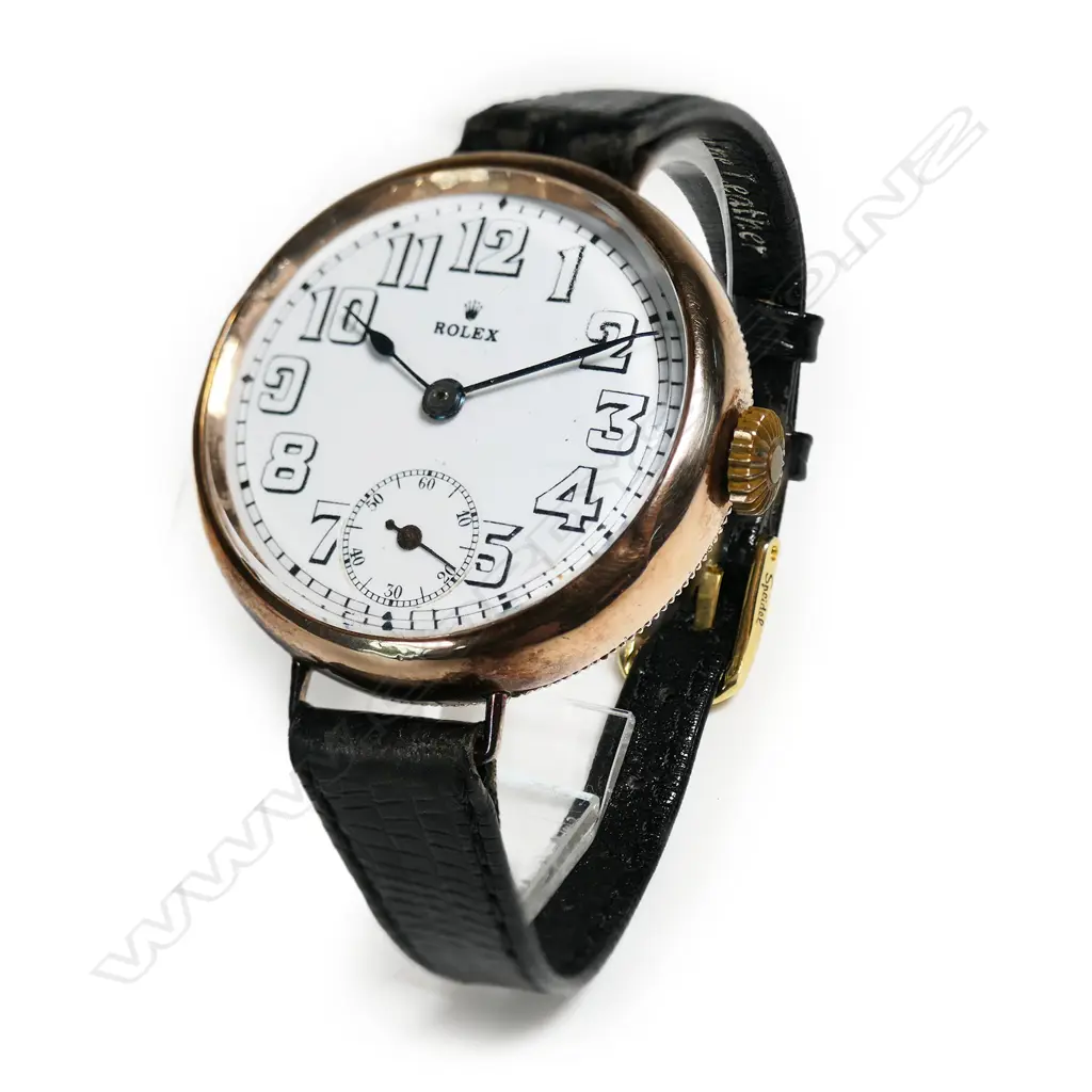 A good c.1915 gent's 9ct rose gold Rolex trench watch, Image 1++