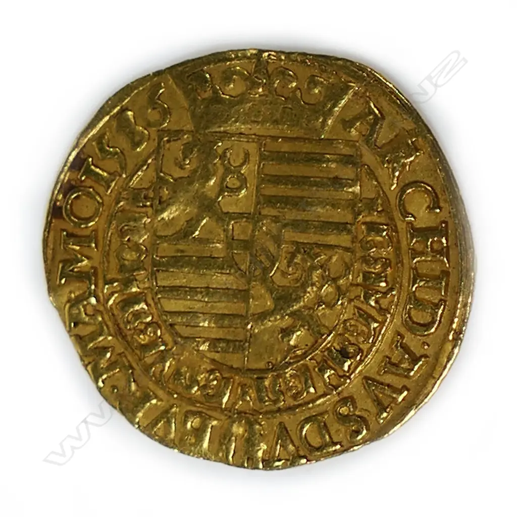 A Holy Roman Empire Rudolf II (1576-1612) gold 1586 Dukat coin, Image 1++