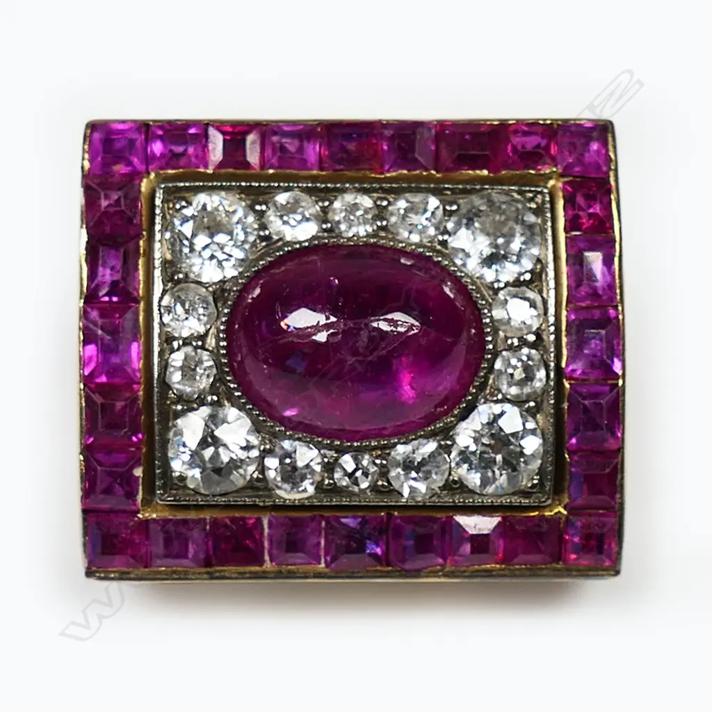 An early 20thC 14ct rose gold ruby and diamond brooch, Image 1++