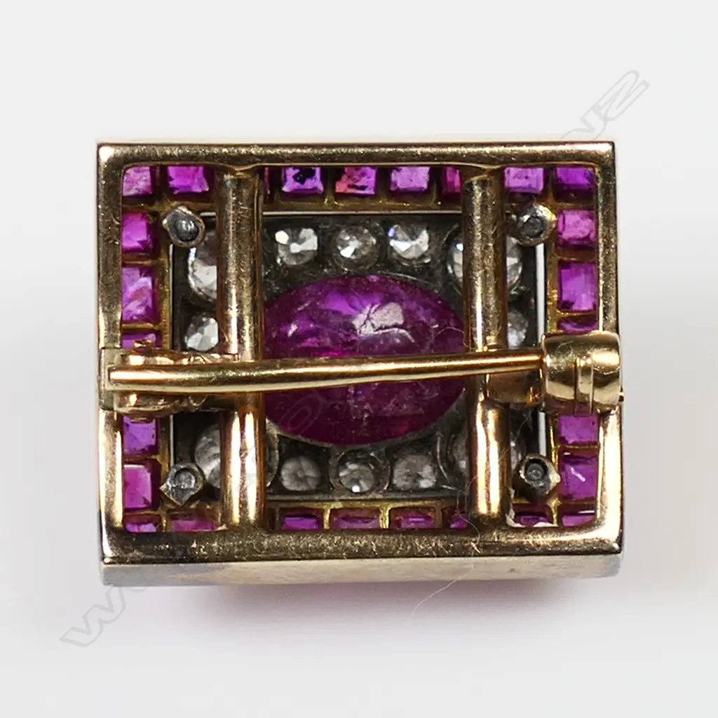 An early 20thC 14ct rose gold ruby and diamond brooch, Image 1++