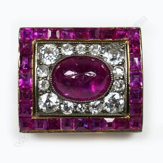 An early 20thC 14ct rose gold ruby and diamond brooch,