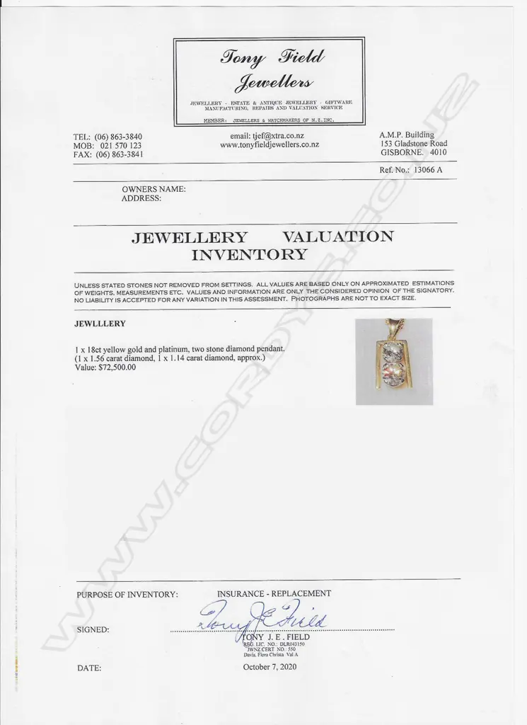 A retro 18ct gold and diamond pendant - a 1.56ct round brilliant cut diamond (Colour I, Clarity I), together with a 1.14ct round brilliant cut diamond (Colour J, Clarity VVS), claw set vertically in white gold, between a yellow gold frame, suspension bale and with fine 18ct gold chain. TDW. 2.70ct. Replacement valuation of $72,500.00. Image 1++