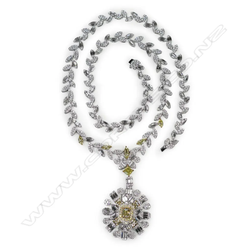 An impressive 18ct white gold with white and yellow diamond pendant necklace, Image 1++