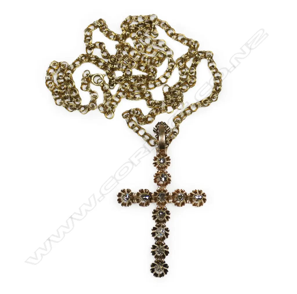 An antique 14ct rose gold and diamond cross, Image 1++