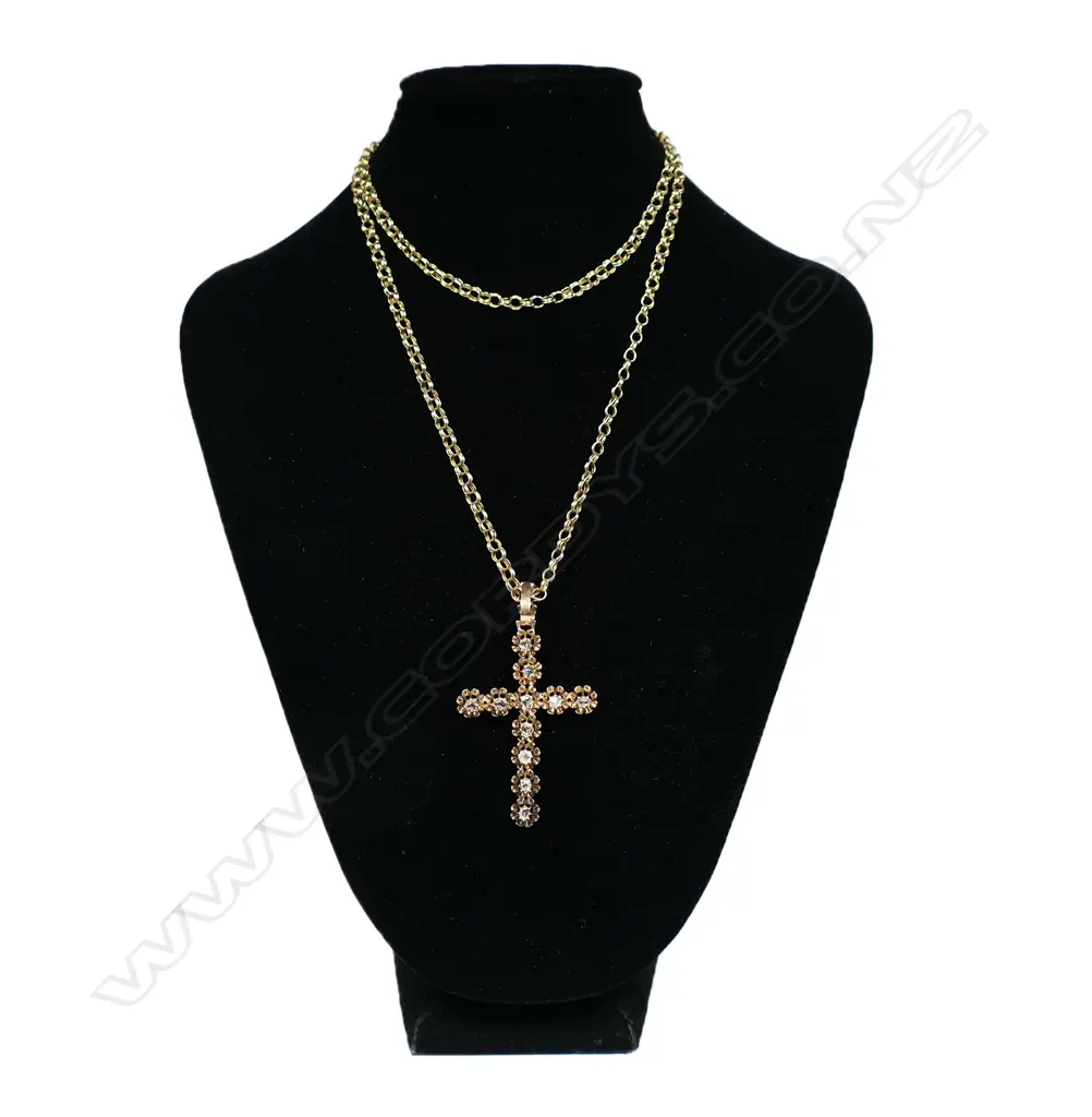 An antique 14ct rose gold and diamond cross, Image 1++
