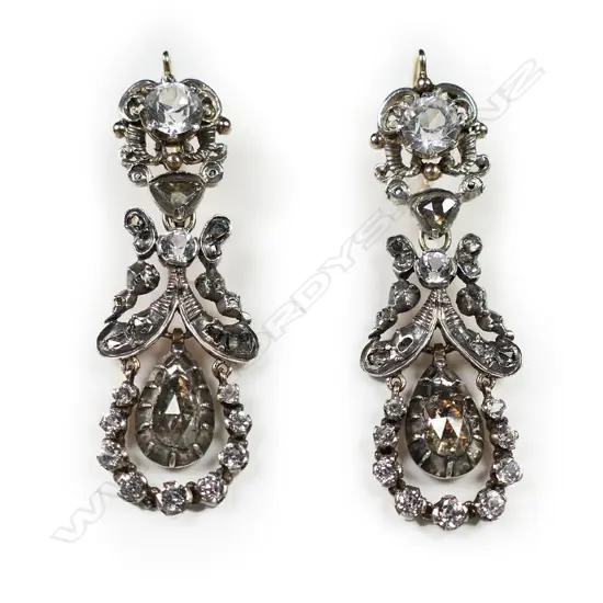 A pair of Georgian gold and silver mixed stone earrings,