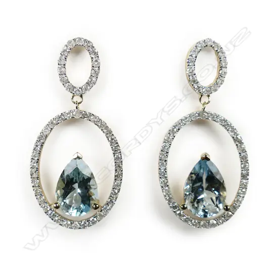 A pair of 14ct gold aquamarine and diamond double hoop earrings,