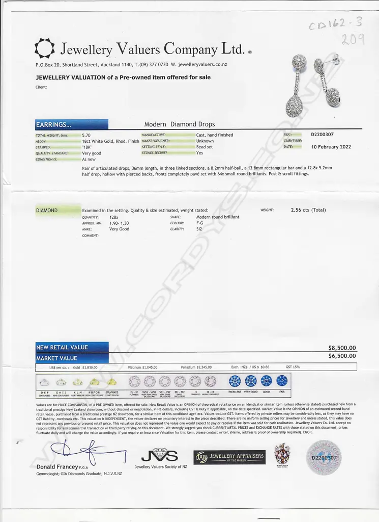 A pair of 18ct white gold and diamond drop earrings, Image 1++