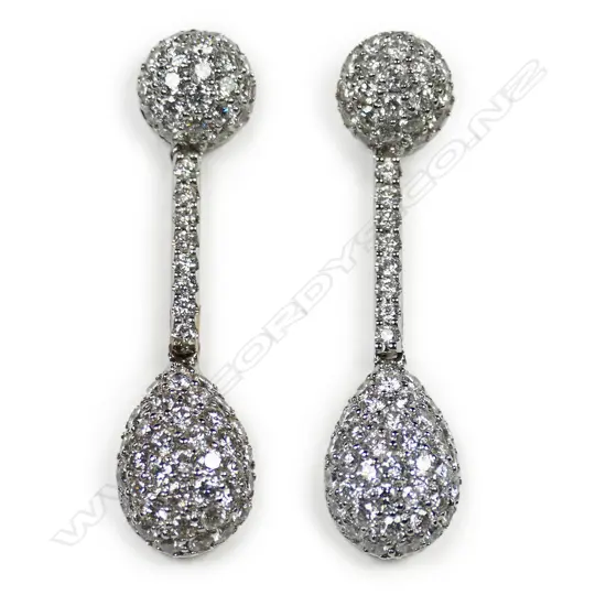 A pair of 18ct white gold and diamond drop earrings,