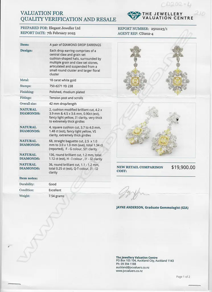 A pair of 18ct white gold and white and yellow diamond cluster drop earrings, Image 1++