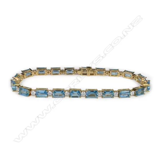 A 14ct gold aquamarine and diamond bracelet,