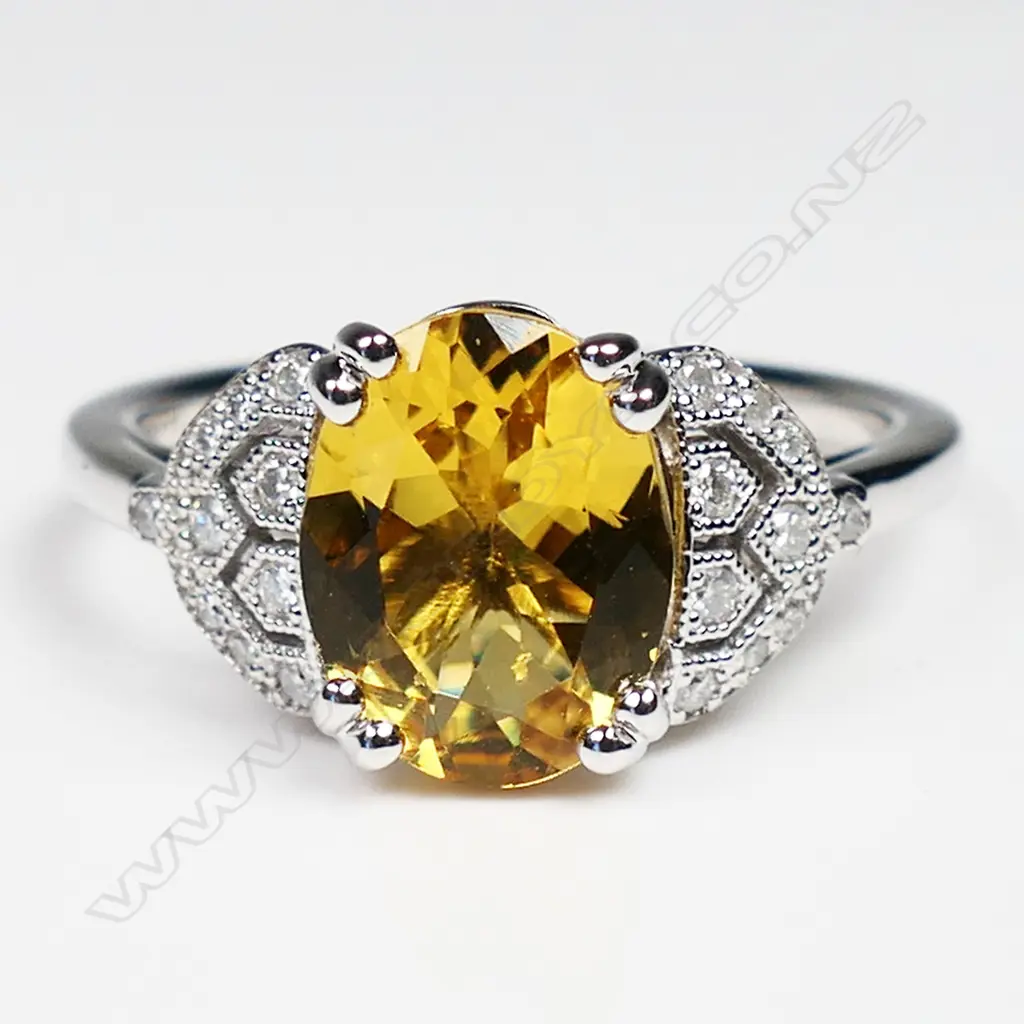 A 14ct white gold heliodor and diamond ring, Image 1++