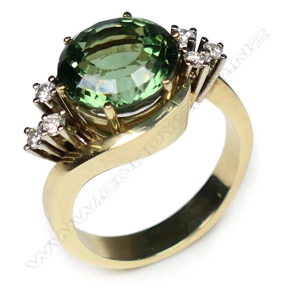 A 14ct gold, tourmaline and diamond ring, Image 1++
