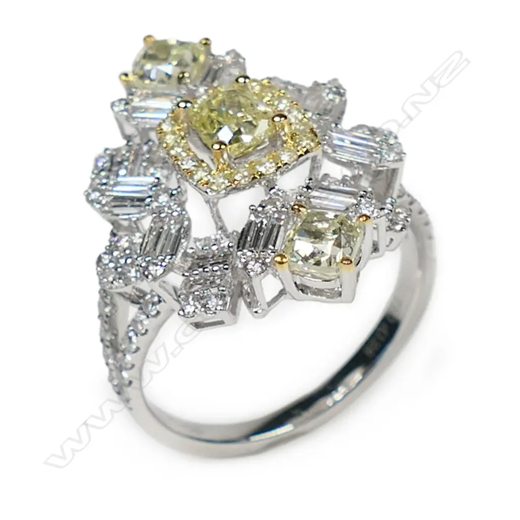 An 18ct white gold and white and yellow diamond ring, Image 1++