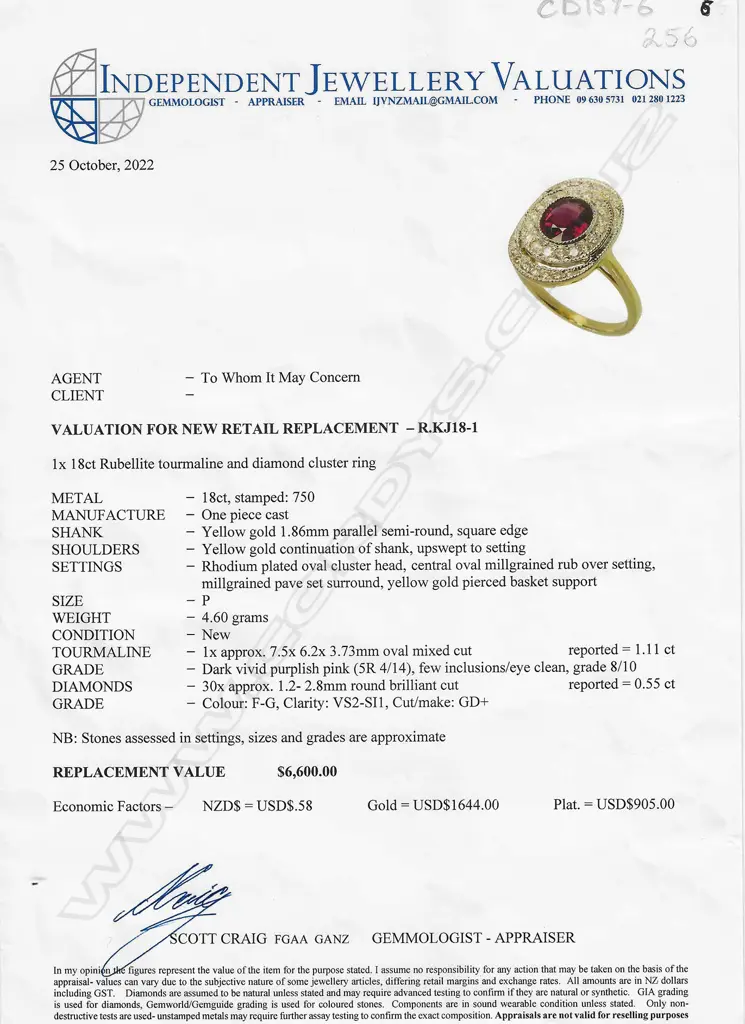 An 18ct gold diamond and rubellite ring, Image 1++