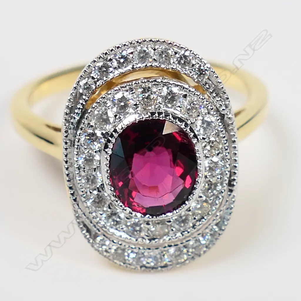 An 18ct gold diamond and rubellite ring, Image 1++