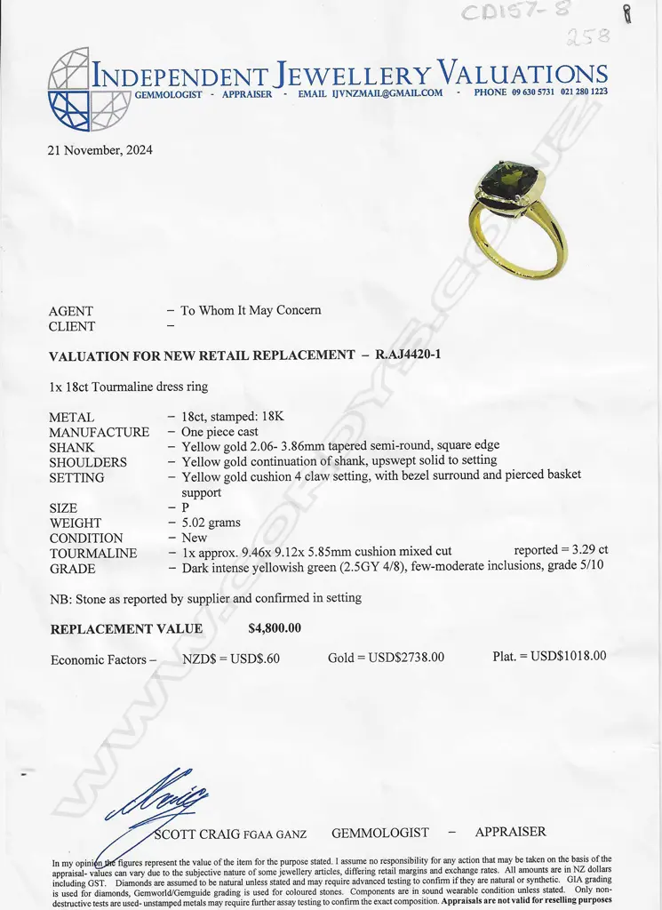 An 18ct gold and tourmaline ring, Image 1++