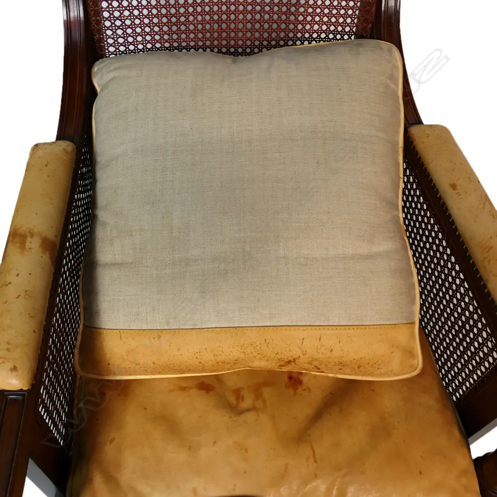 A vintage 20thC Regency style mahogany and leather Bergère chair, Image 1++