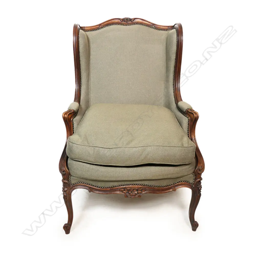 A pair of French style wing back armchairs, Image 1++