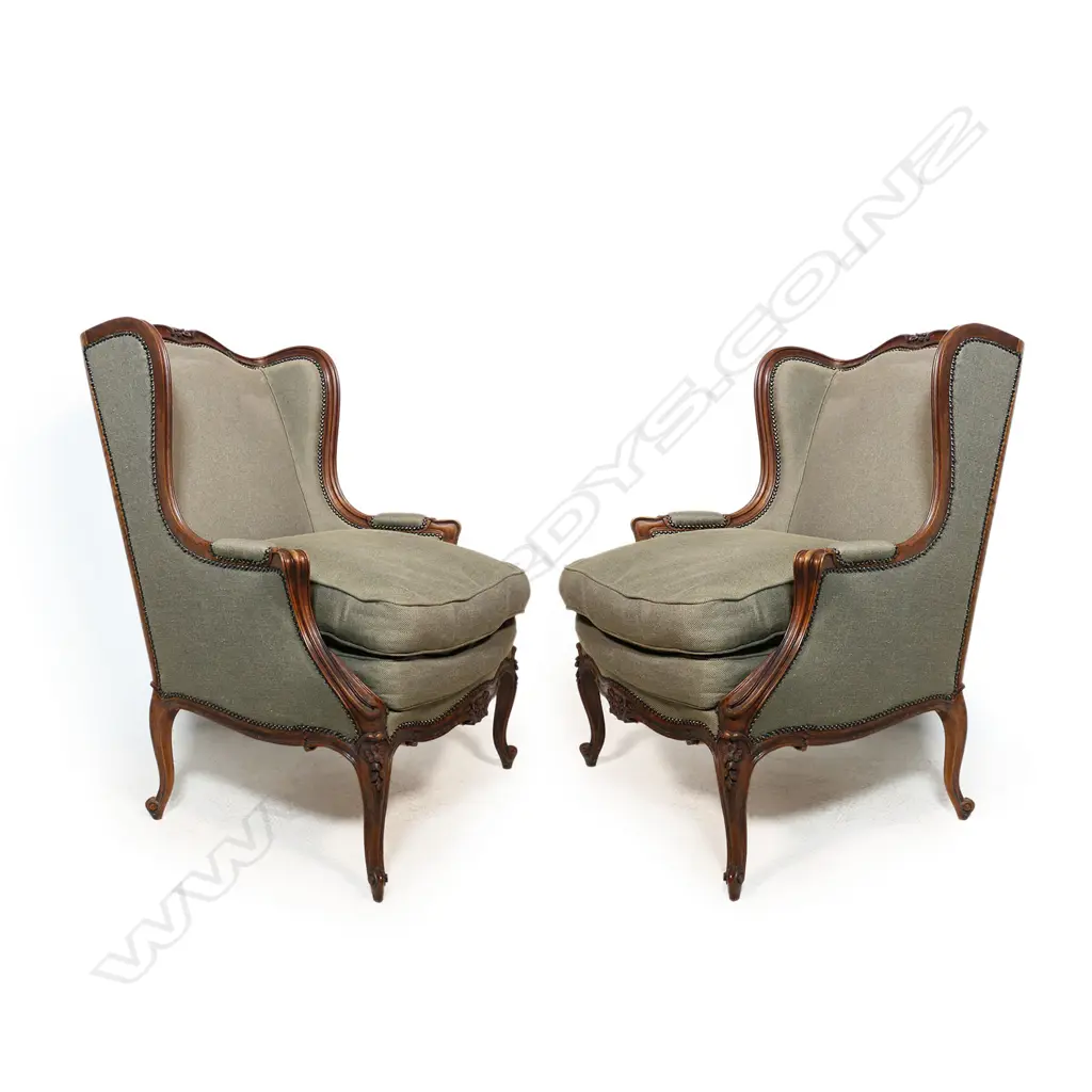 A pair of French style wing back armchairs, Image 1++