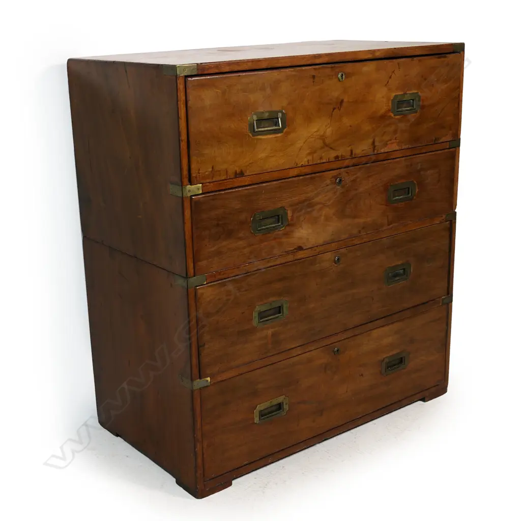A Victorian mahogany campaign secretaire chest, Image 1++