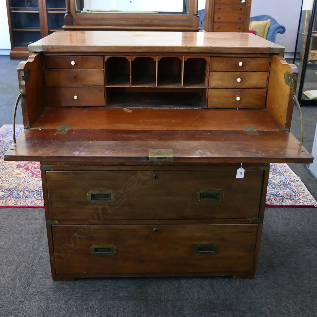 A Victorian mahogany campaign secretaire chest, Image 1++