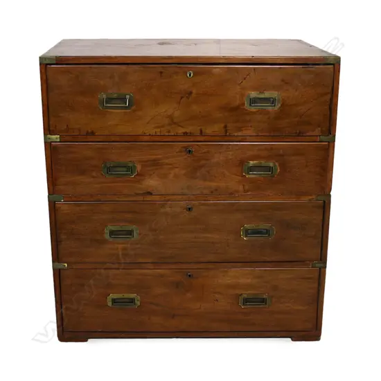 A Victorian mahogany campaign secretaire chest,