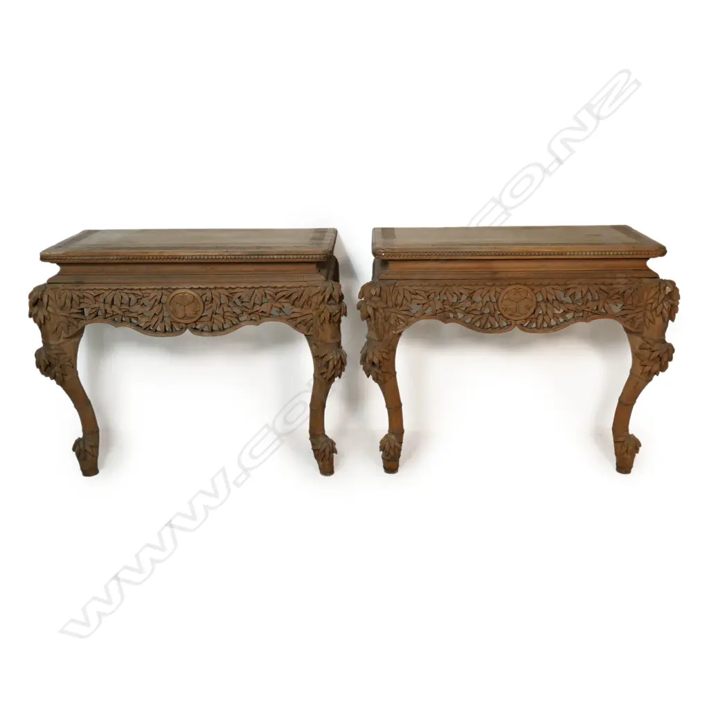 A pair of late 19thC Japanese Meiji period carved faux bamboo console tables, Image 1++
