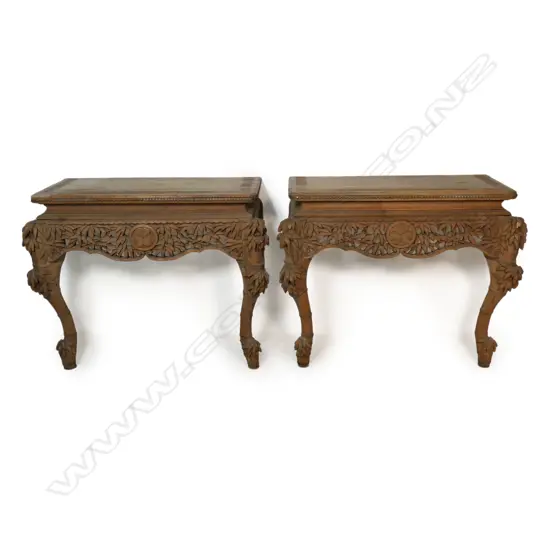 A pair of late 19thC Japanese Meiji period carved faux bamboo console tables,