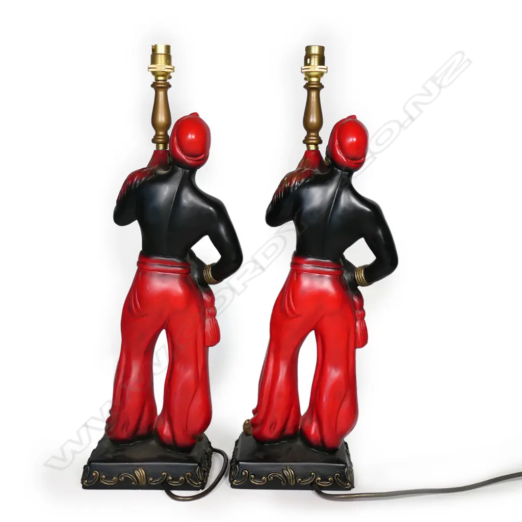 A pair of vintage American composite Blackamoor table lamps, Image 1++