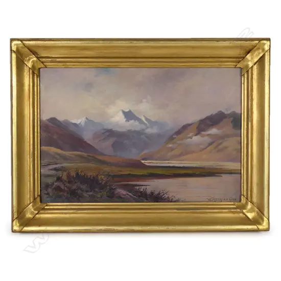 William Menzies Gibb (1859-1931) South Island lake and valley scene,