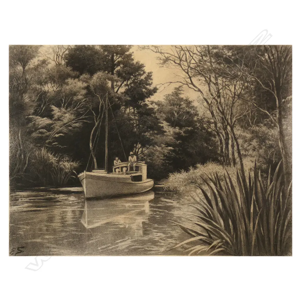 Edward Roper Stapleton Sandys (UK/NZ 1845-1909) 'On The Little Matakana R. North Auckland N.Z.', Image 1++