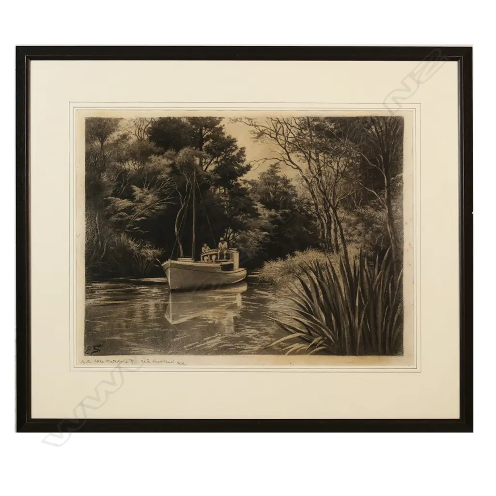 Edward Roper Stapleton Sandys (UK/NZ 1845-1909) 'On The Little Matakana R. North Auckland N.Z.', Image 1++