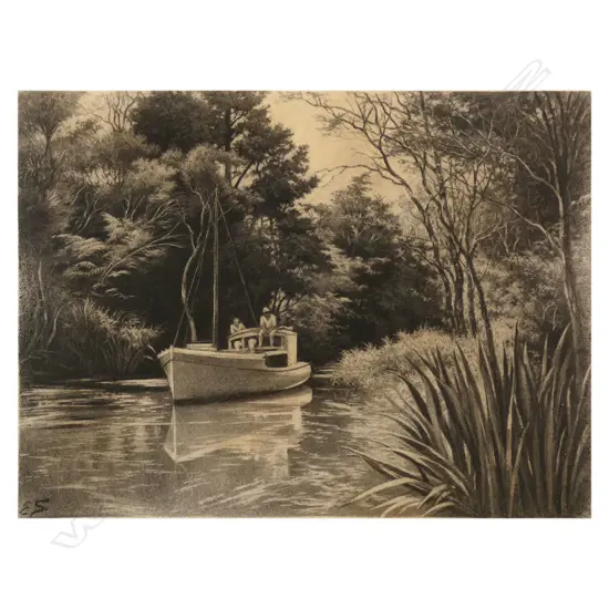 Edward Roper Stapleton Sandys (UK/NZ 1845-1909) 'On The Little Matakana R. North Auckland N.Z.',