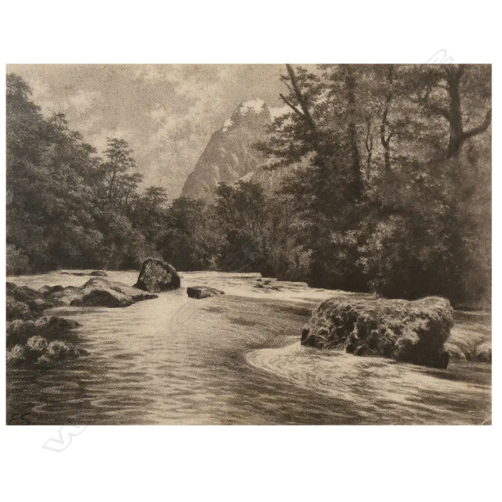 Edward Roper Stapleton Sandys (UK/NZ 1845-1909) 'Clinton River + Mt. McKenzie N.Z.', Image 1++