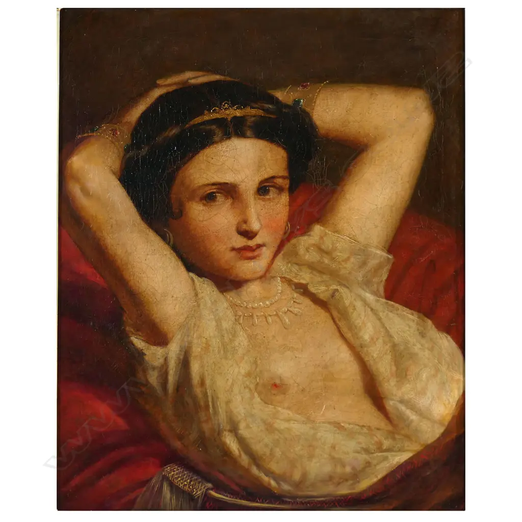 19thC Artist Unknown Portrait of a young woman in provocative pose, Image 1++
