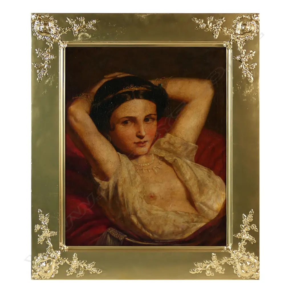 19thC Artist Unknown Portrait of a young woman in provocative pose, Image 1++