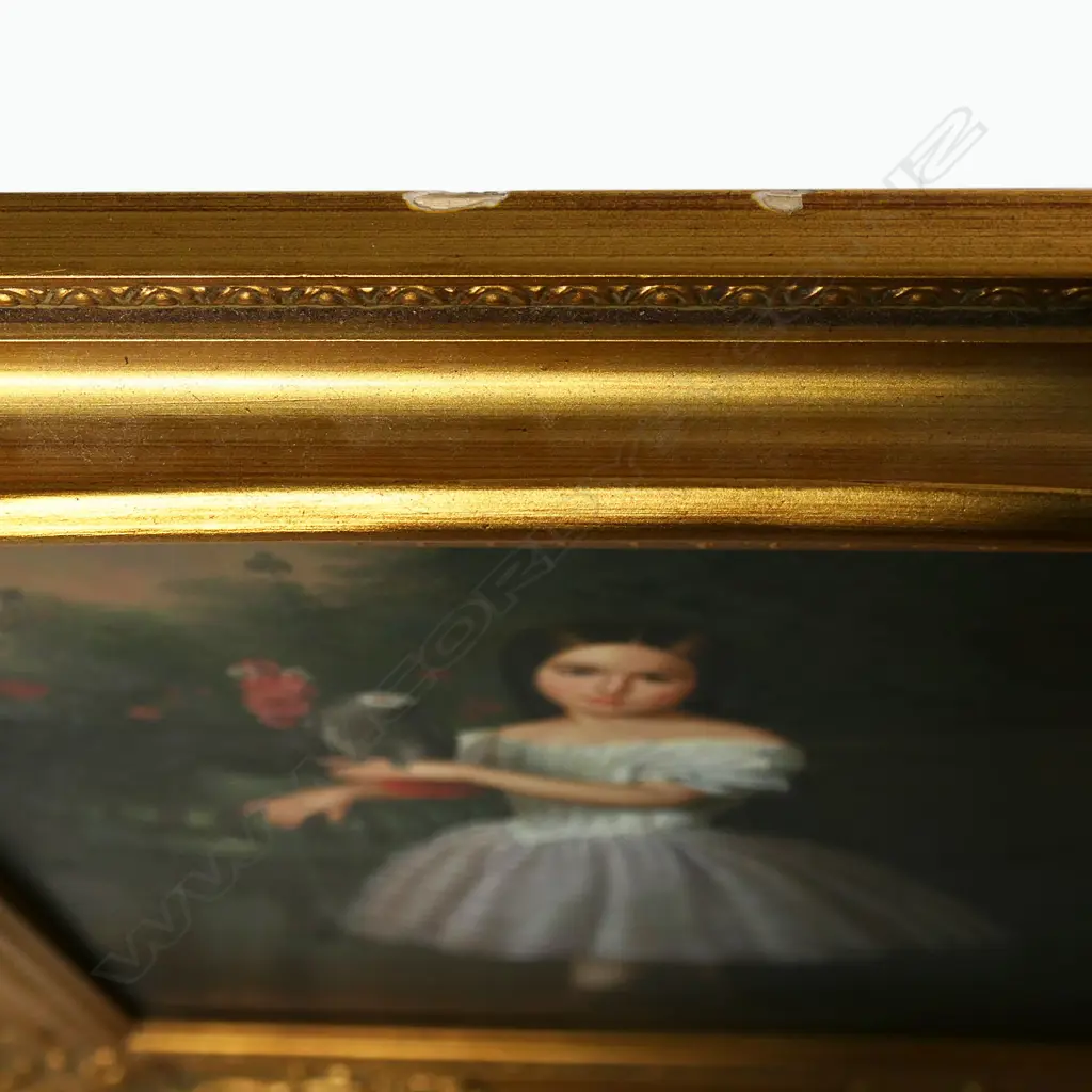 20thC Artist unknown untitled girl with parrot, Image 1++