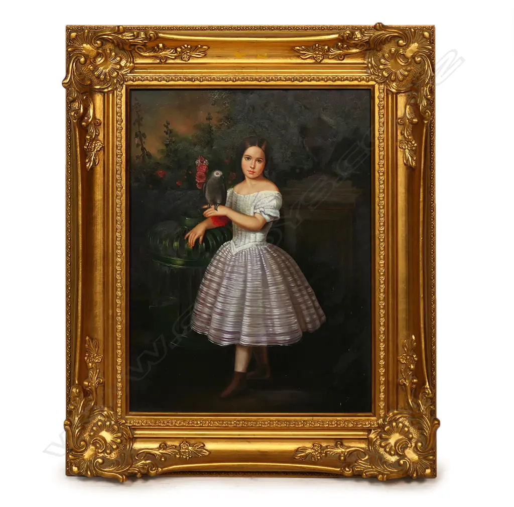 20thC Artist unknown untitled girl with parrot, Image 1++