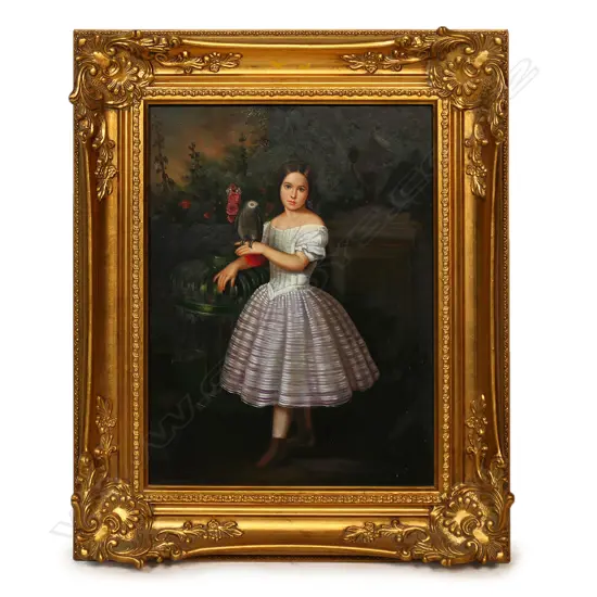 20thC Artist unknown untitled girl with parrot,