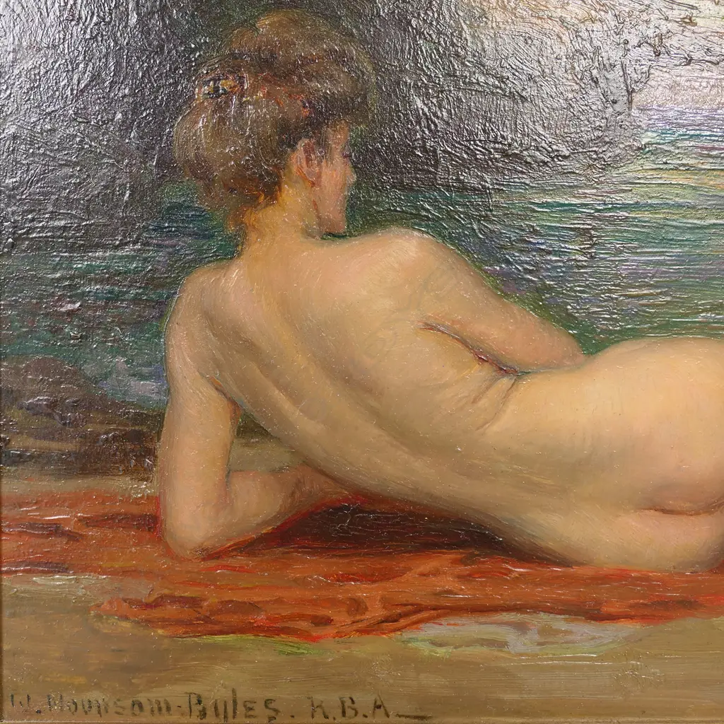 William Hounsom Byles (UK 1872-1940) Reclining nude lady on beach (Kaikoura Coast), Image 1++